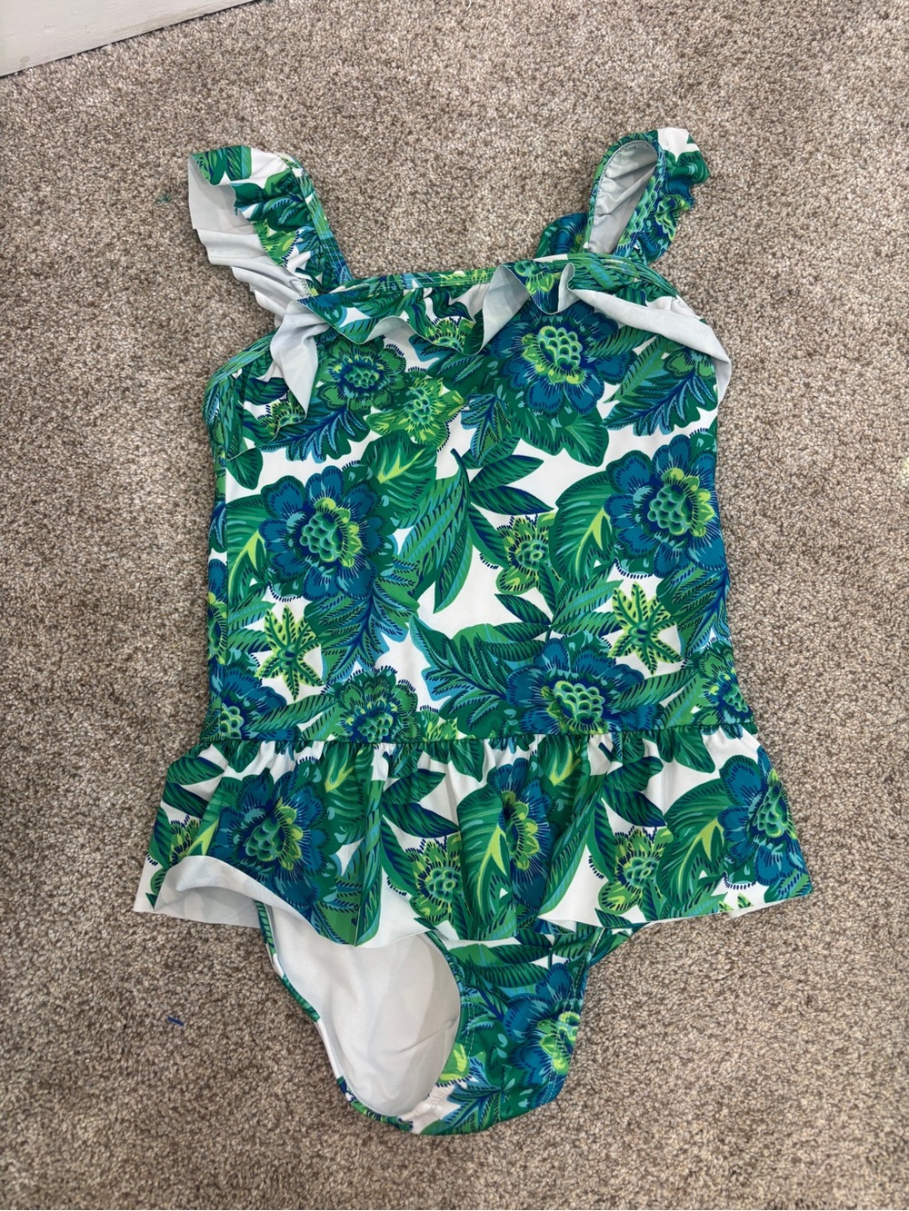 Janie and Jack Regal Blue Floral Ruffle Swimsuit Size 8 One piece bathing suit